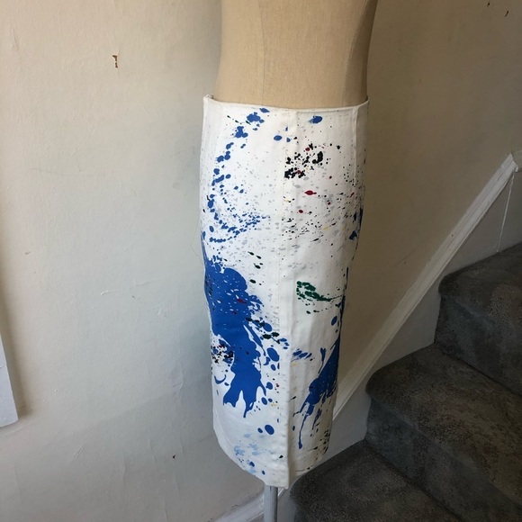 Tibi Cotton Blend Paint Splatter Pencil Skirt EUC - Picture 5 of 9